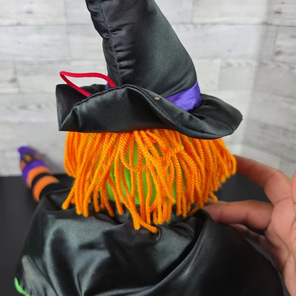 Vintage 1995 Stuffins Inc Halloween Witch Plush Shelf Sitter Green Orange Purple